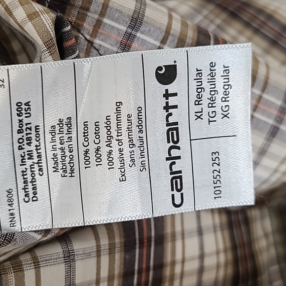 CARHARTT Men's Relaxed Fit Tan/Brown/Beige/Orange Button Down Shirt, size XL - Picture 6 of 6